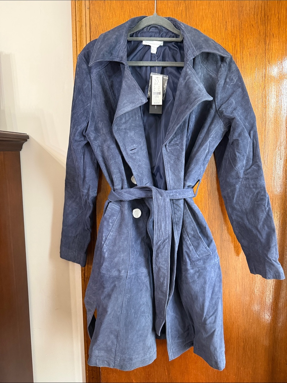 New York & Company Navy Suede Trench Coat